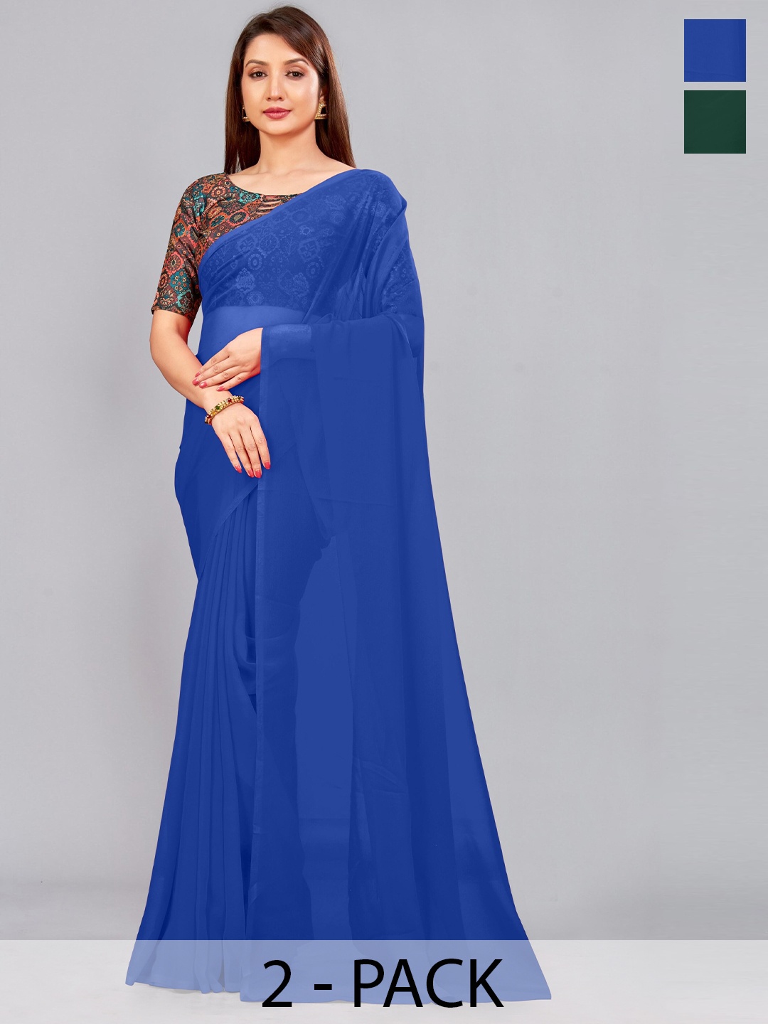 

CastilloFab Pack Of 2 Pure Georgette Saree, Blue