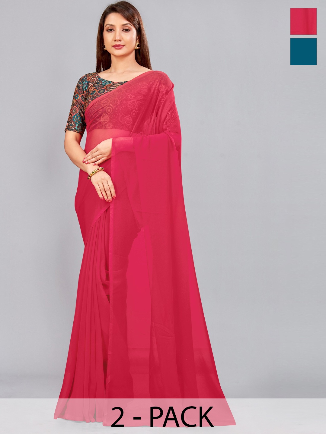 

CastilloFab Pack Of 2 Pure Georgette Sarees, Rose