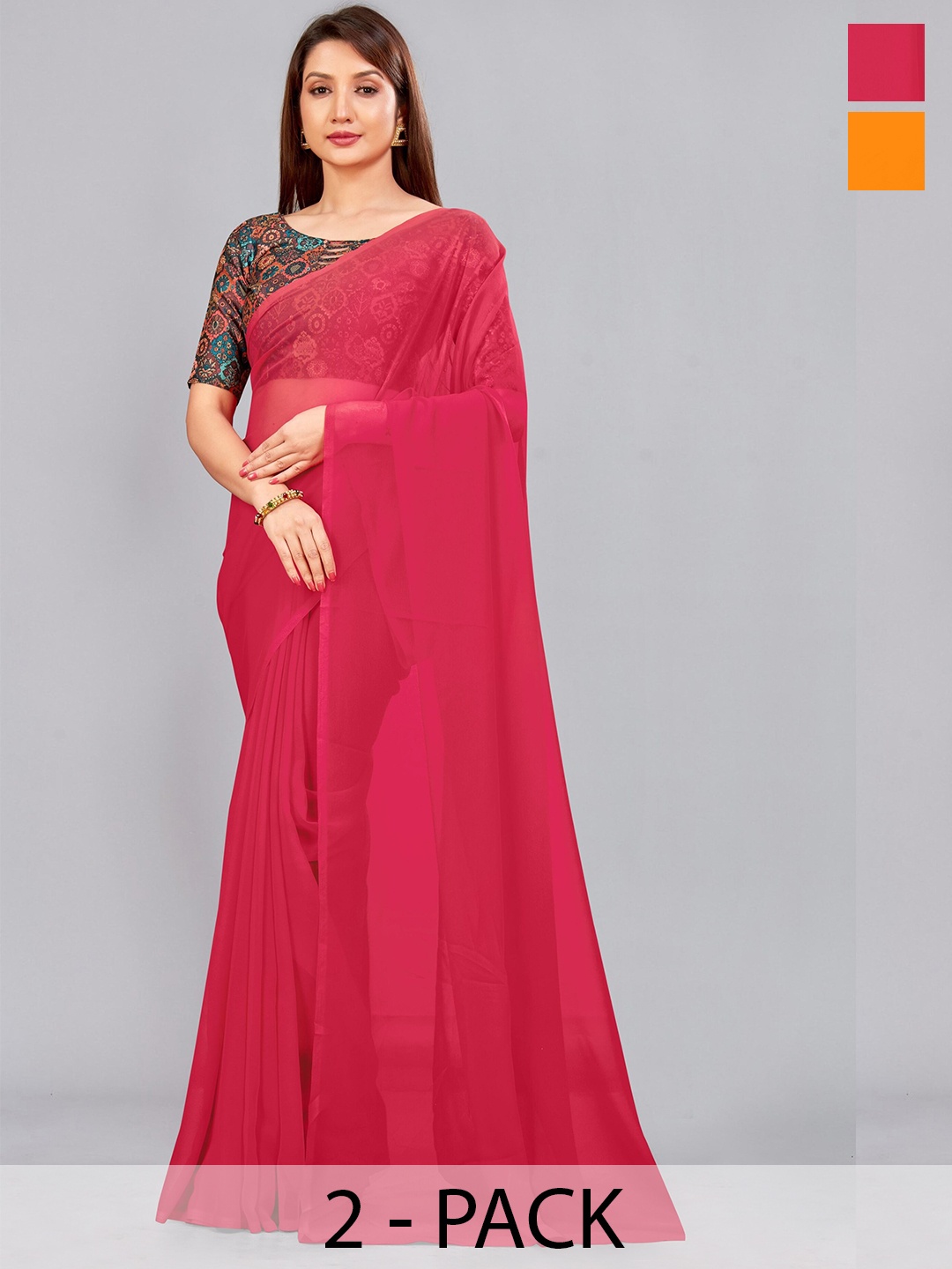 

CastilloFab Selection Of 2 Pure Georgette Sarees, Rose