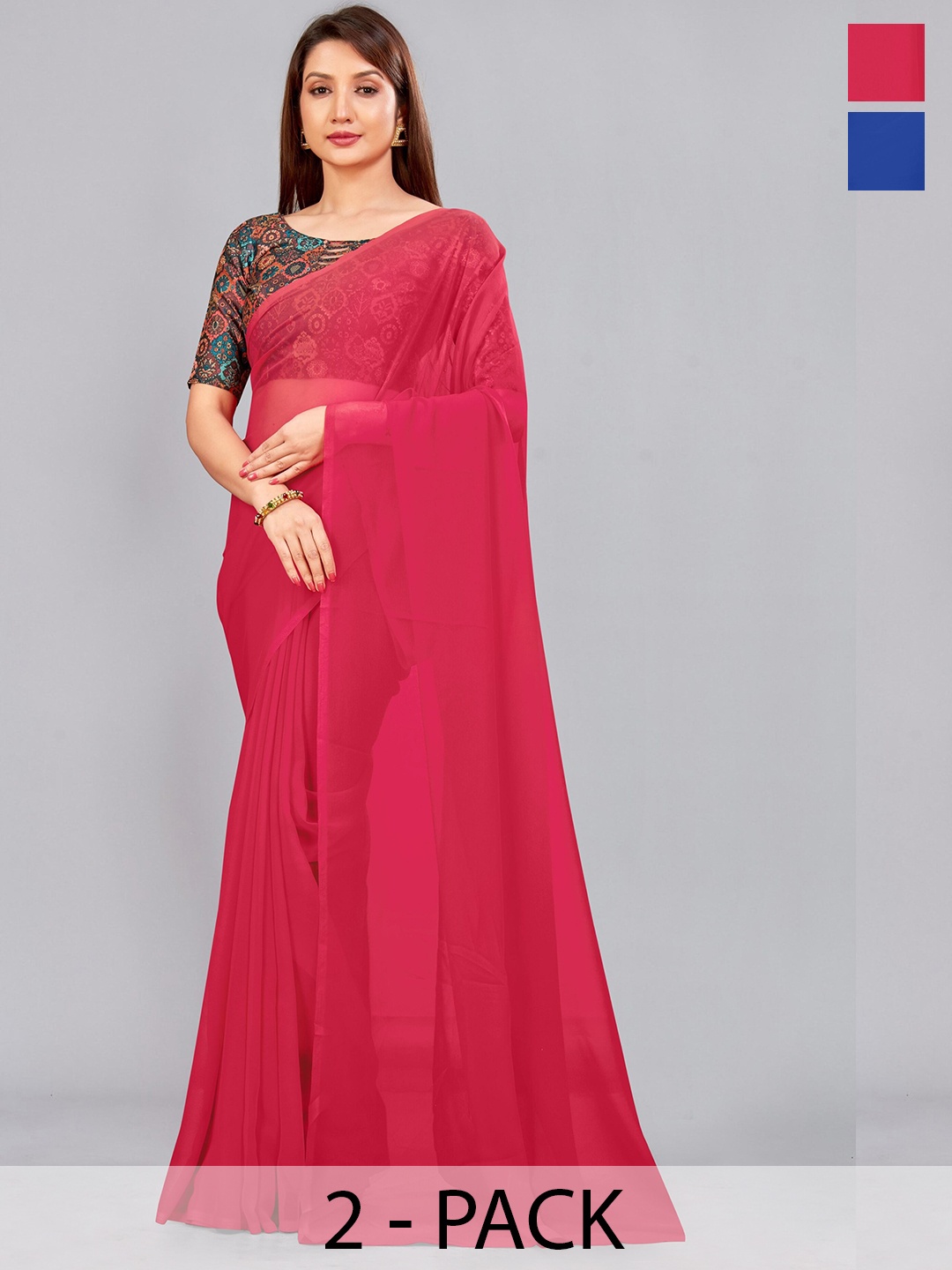 

CastilloFab Pure Georgette Saree, Rose