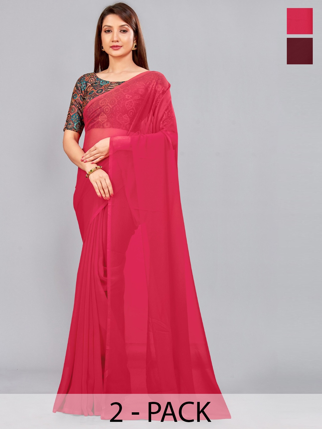 

CastilloFab Selection Of 2 Pure Georgette Saree, Rose