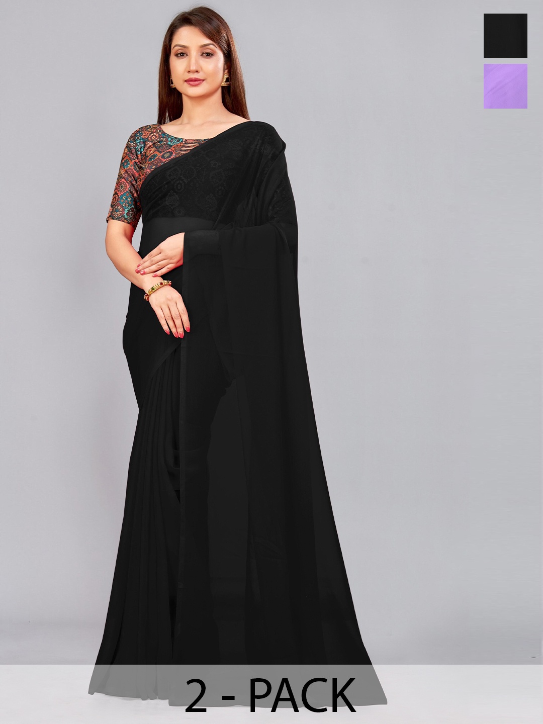 

CastilloFab Selection Of 2 Ethnic Pure Georgette Sarees, Black
