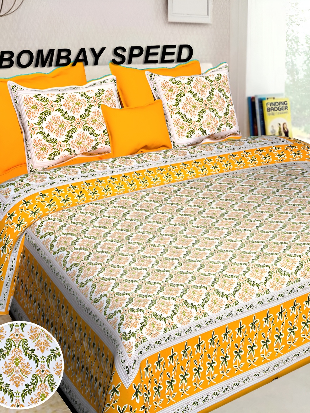 

BOMBAY SPEED Yellow Floral Cotton 180 TC King Bedsheet With 2 Pillow Covers