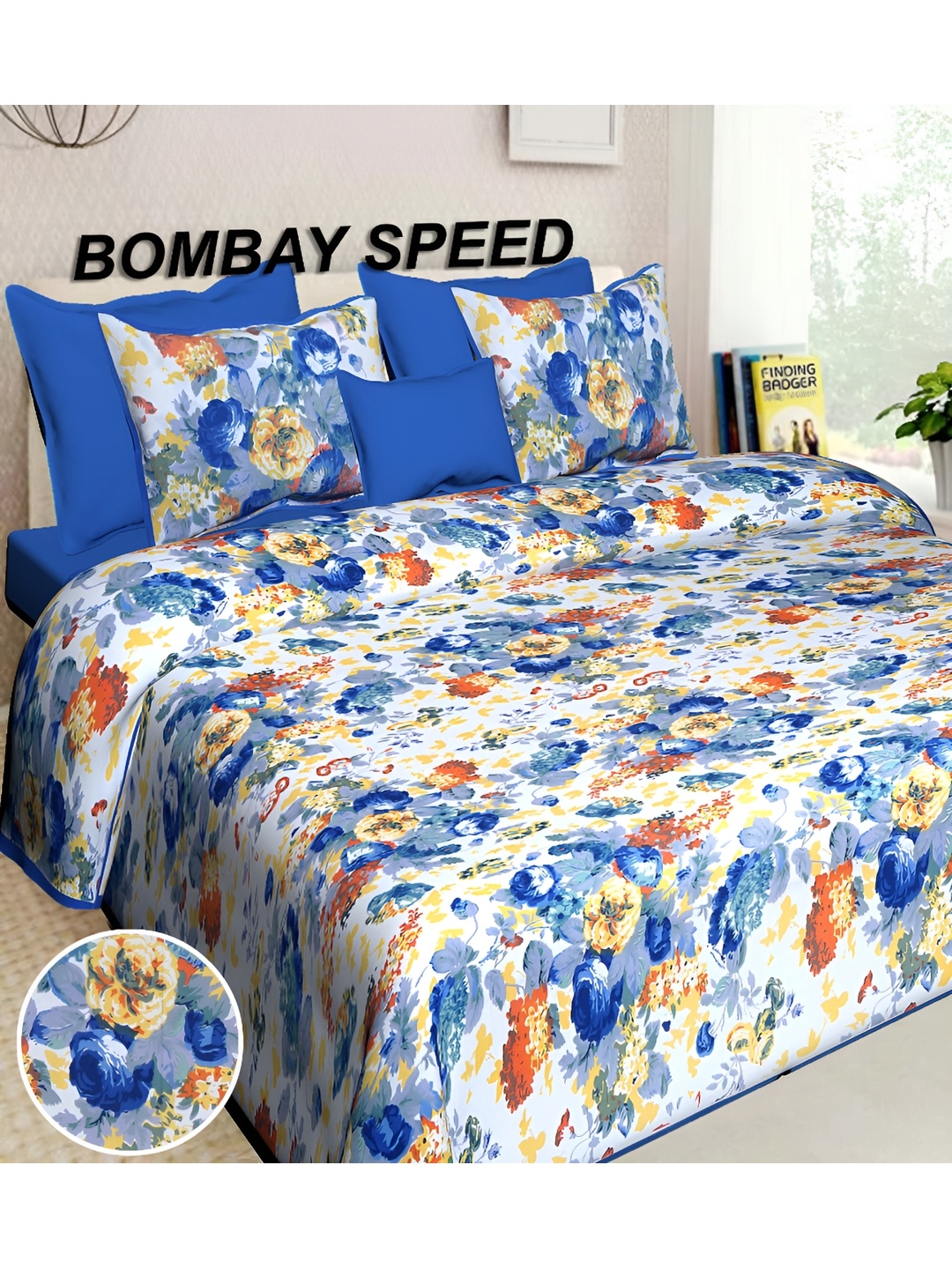 

BOMBAY SPEED Blue Floral Cotton 180 TC King Bedsheet With 2 Pillow Covers