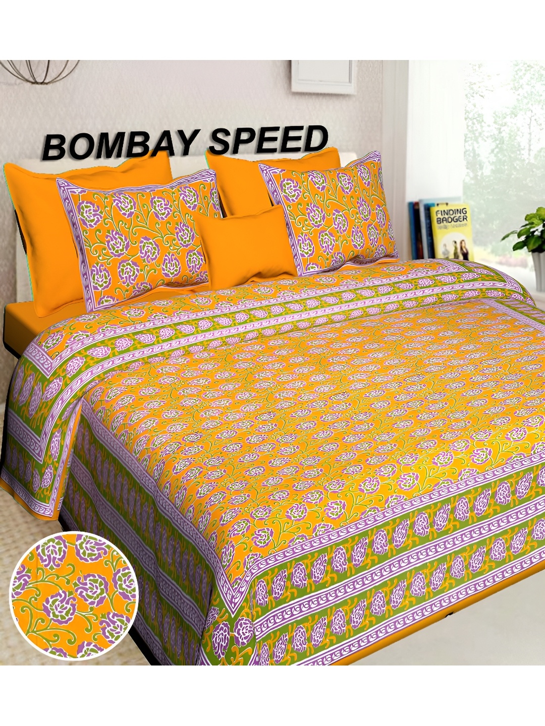 

BOMBAY SPEED Yellow Floral Cotton 180 TC King Bedsheet With 2 Pillow Covers