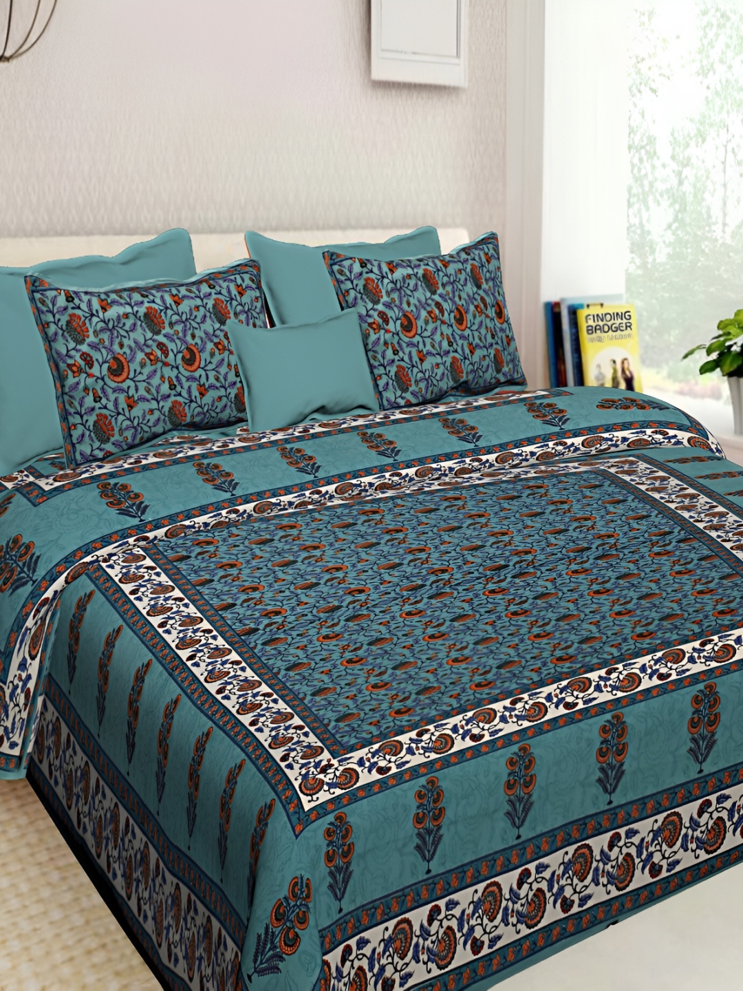 

BOMBAY SPEED Sea Green Floral Cotton 180 TC King Bedsheet With 2 Pillow Covers