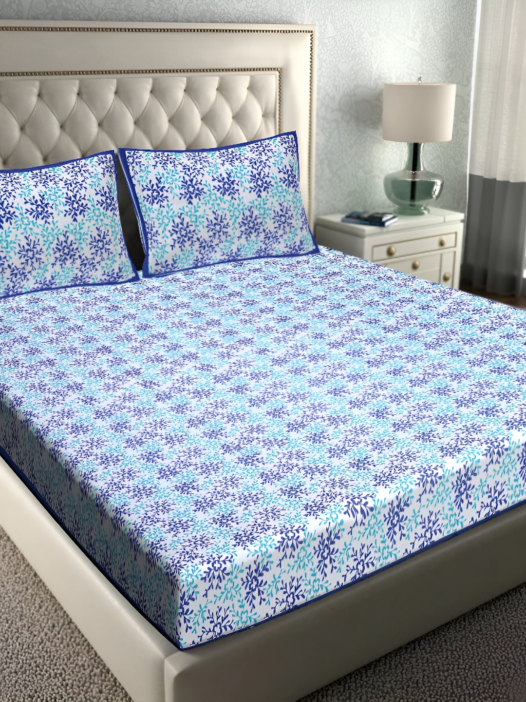

BOMBAY SPEED Blue Floral 180 TC King Bedsheet with 2 Pillow Covers