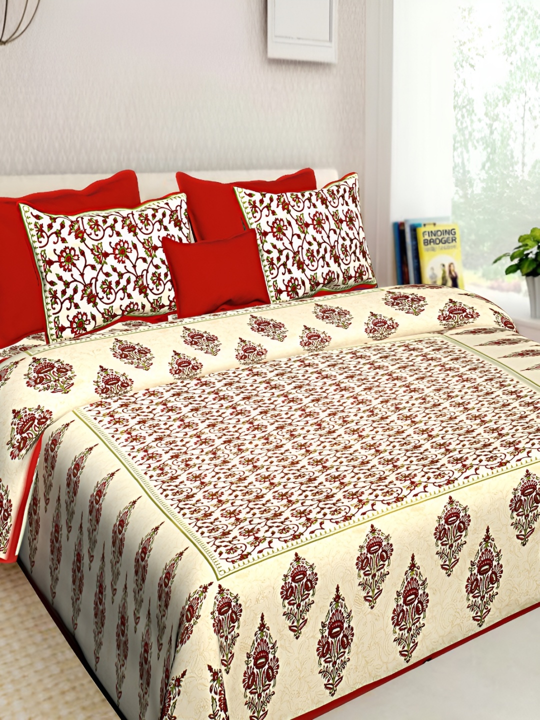 

BOMBAY SPEED Red Floral 180 TC King Bedsheet with 2 Pillow Covers
