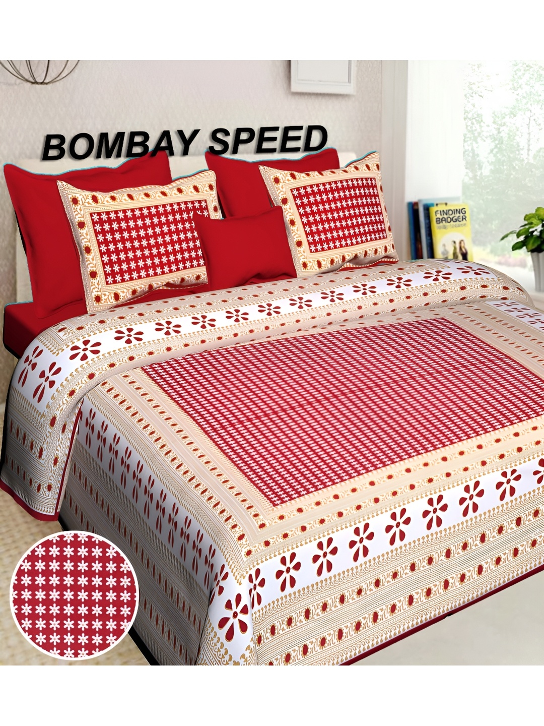 

BOMBAY SPEED Red Floral 180 TC King Bedsheet with 2 Pillow Covers
