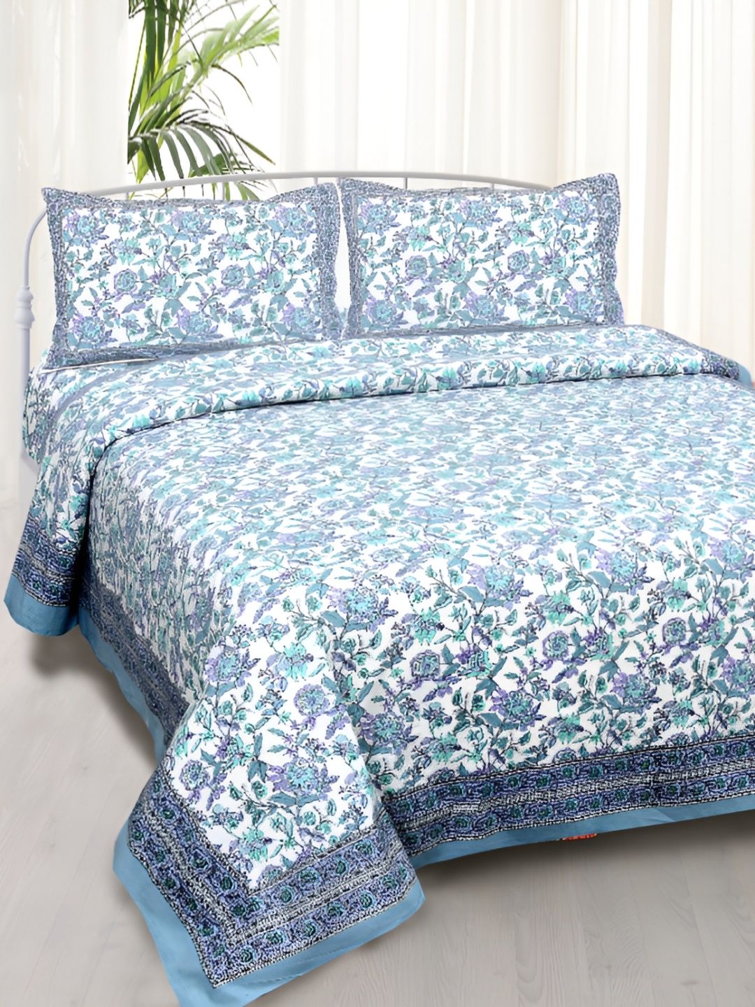 

BOMBAY SPEED Blue Floral 180 TC King Bedsheet with 2 Pillow Covers