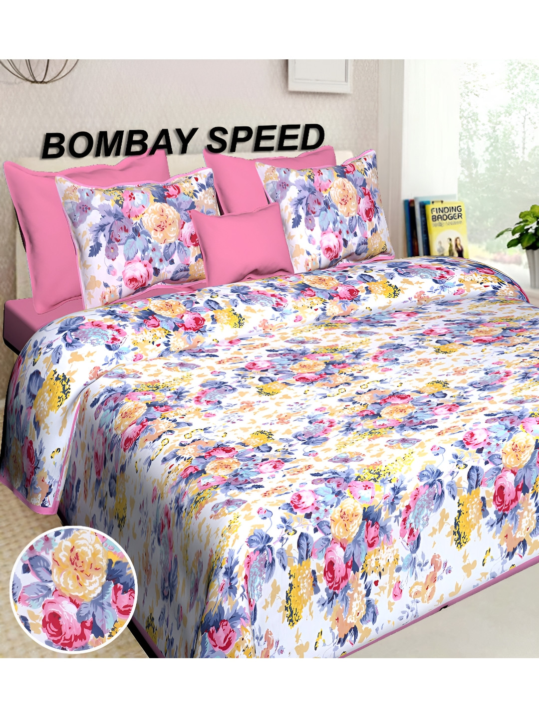 

BOMBAY SPEED Pink Floral Cotton 180 TC King Bedsheet With 2 Pillow Covers