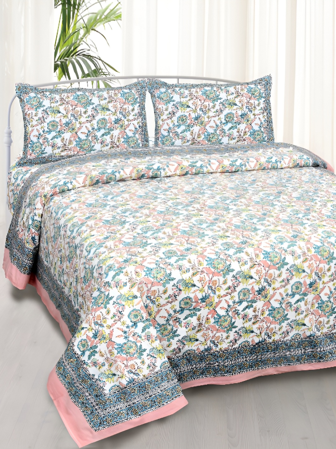 

BOMBAY SPEED Pink Floral 180 TC King Bedsheet with 2 Pillow Covers