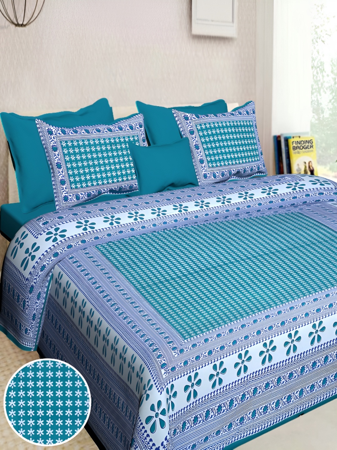 

BOMBAY SPEED Green Floral Cotton 180 TC King Bedsheet With 2 Pillow Covers
