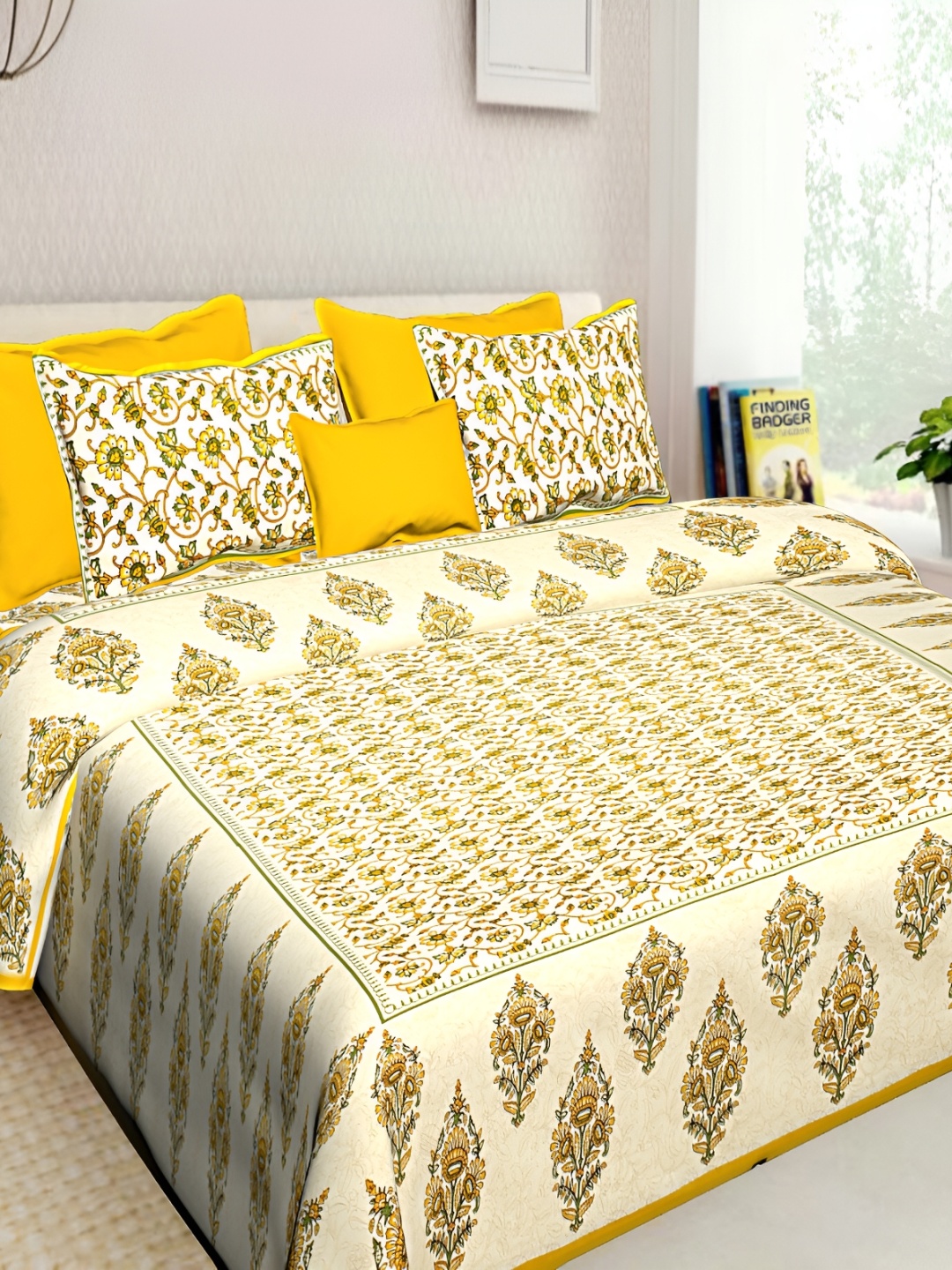 

BOMBAY SPEED Yellow Floral 180 TC King Bedsheet with 2 Pillow Covers