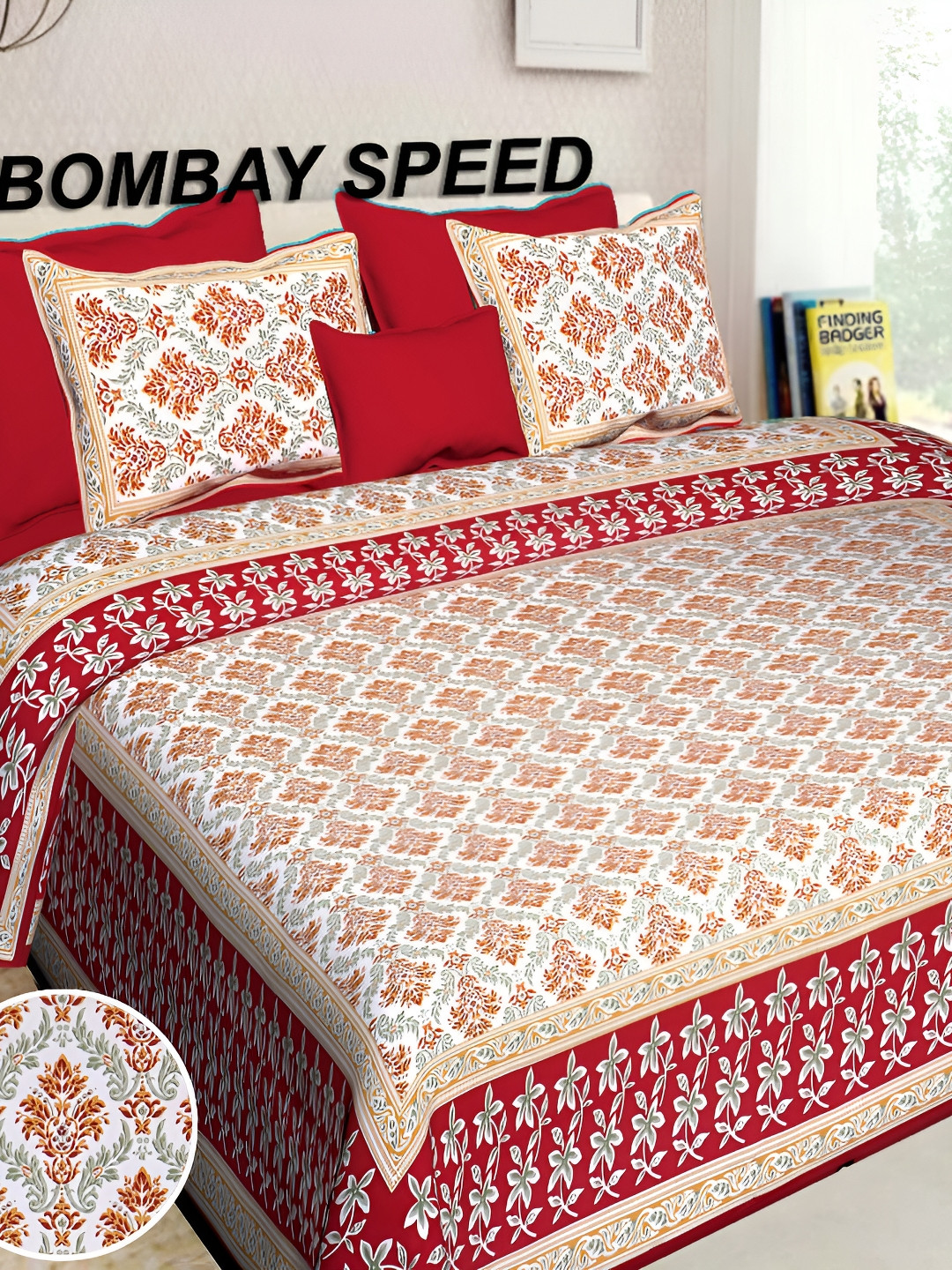 

BOMBAY SPEED Red Floral 180 TC King Bedsheet with 2 Pillow Covers