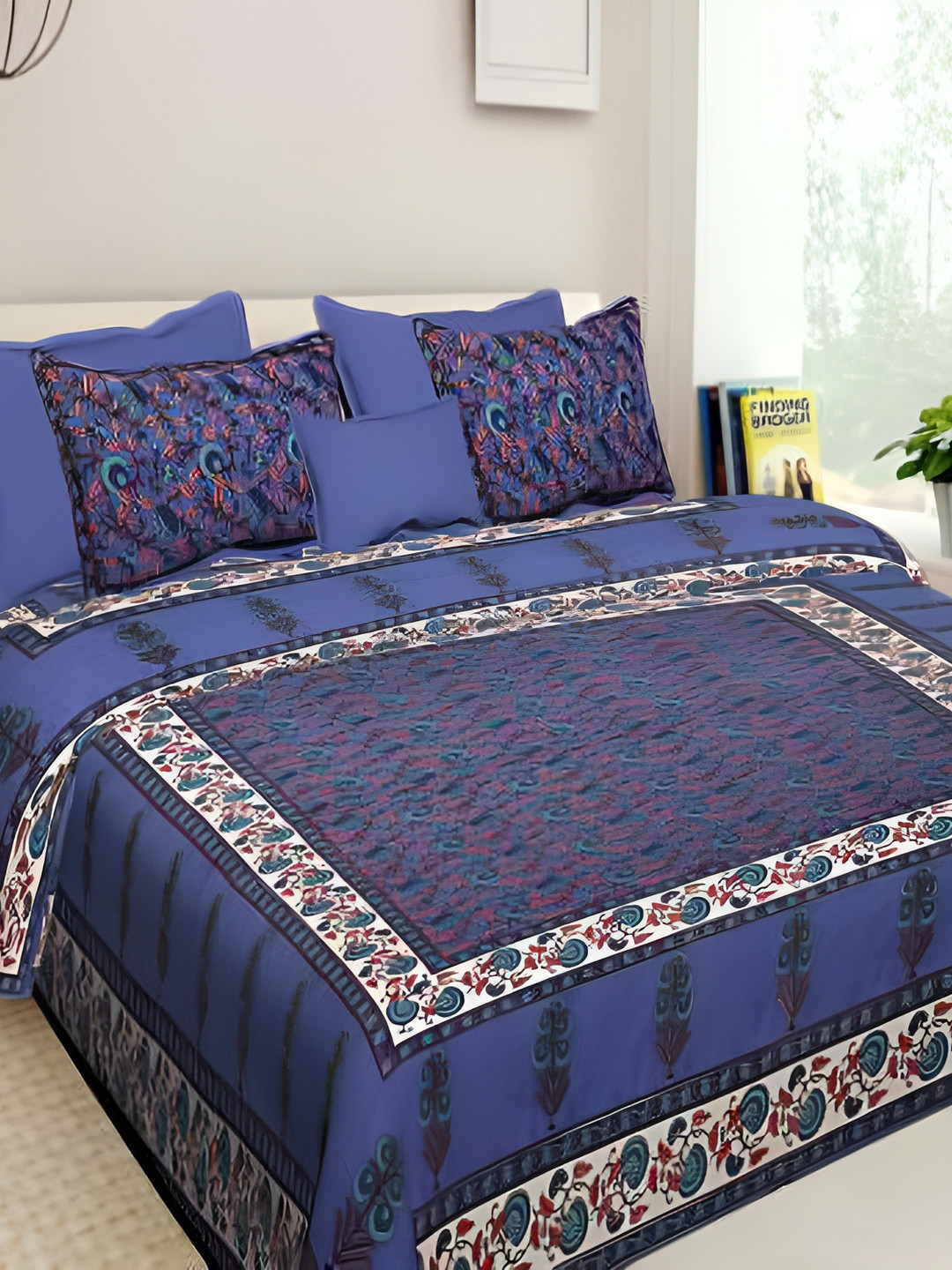 

BOMBAY SPEED Blue Floral Cotton 180 TC King Bedsheet With 2 Pillow Covers