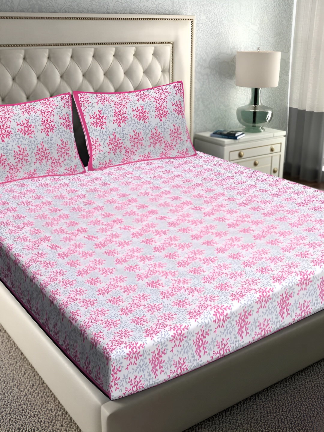 

BOMBAY SPEED Pink Floral 180 TC King Bedsheet with 2 Pillow Covers