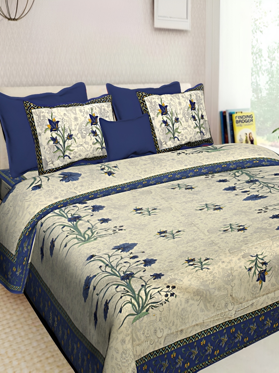 

BOMBAY SPEED Blue Floral Cotton 180 TC King Bedsheet With 2 Pillow Covers