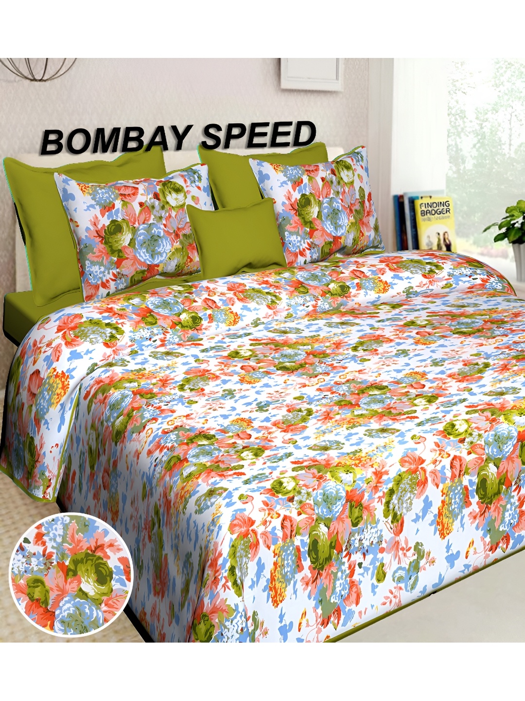 

BOMBAY SPEED Green Floral 180 TC King Bedsheet with 2 Pillow Covers