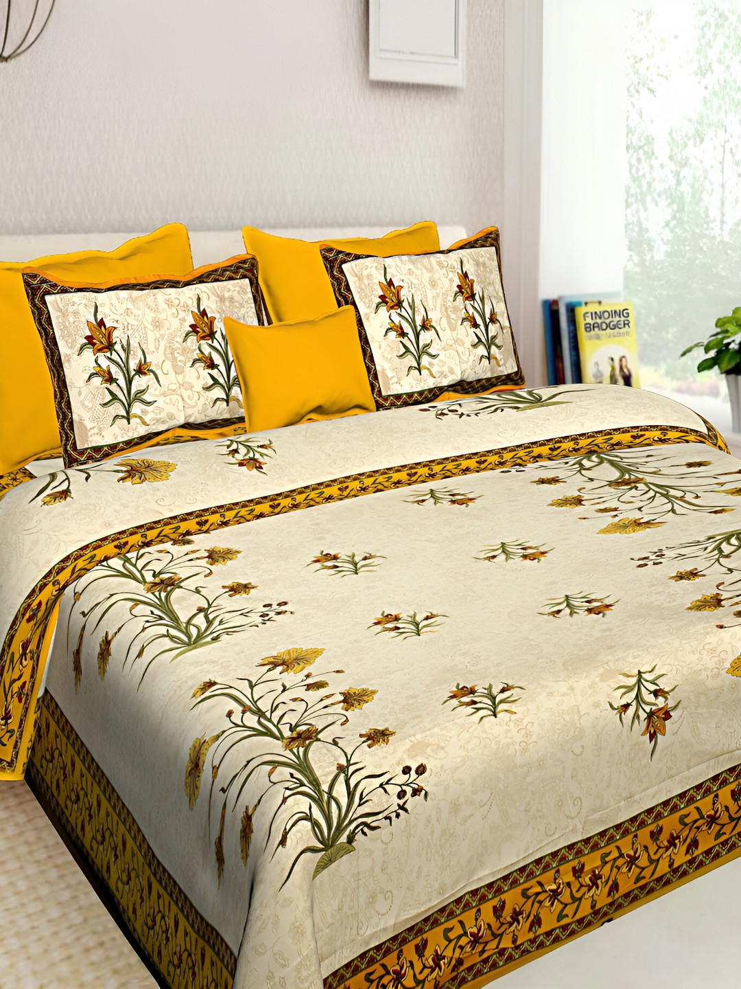 

BOMBAY SPEED Yellow Floral 180 TC King Bedsheet with 2 Pillow Covers