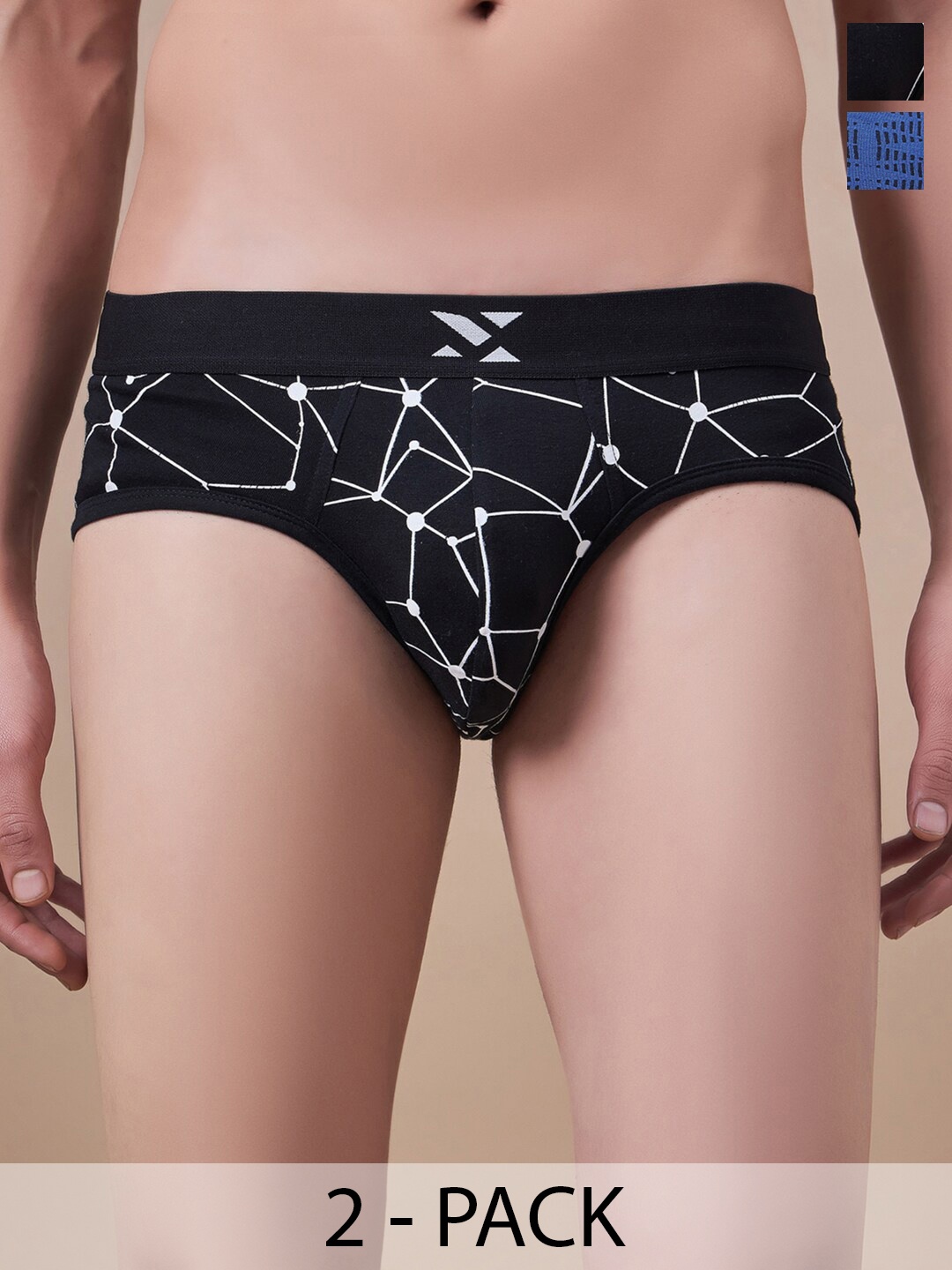 

Masch Sports Pack Of 2 Printed Basic Briefs BRF-2-PRT-EI-BLK-ET-BLU, Black