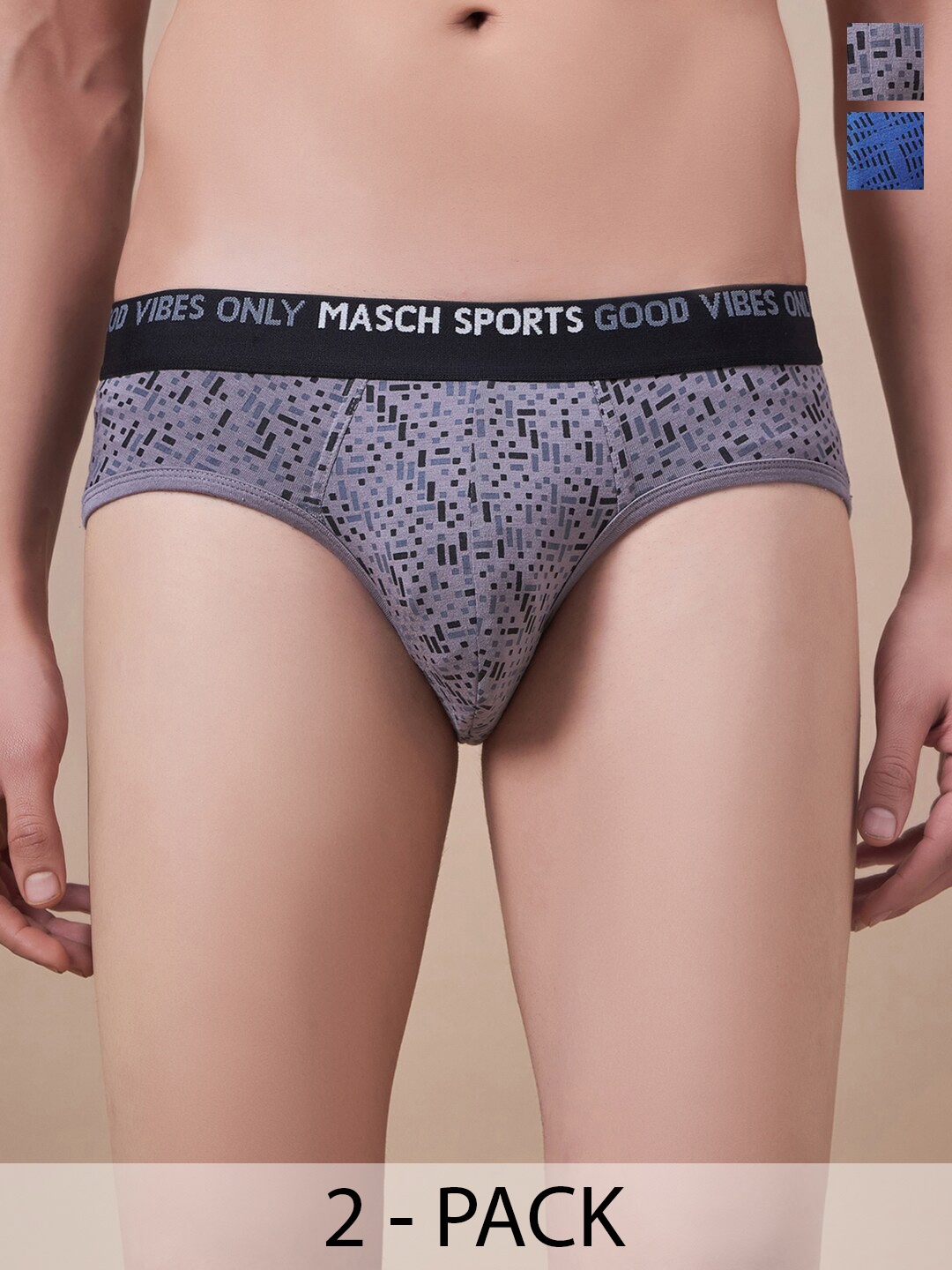 

Masch Sports Pack Of 2 Geometric Printed Anti Microbial Basic Briefs BRF-2-PRT-ET-BLU-GRY, Blue