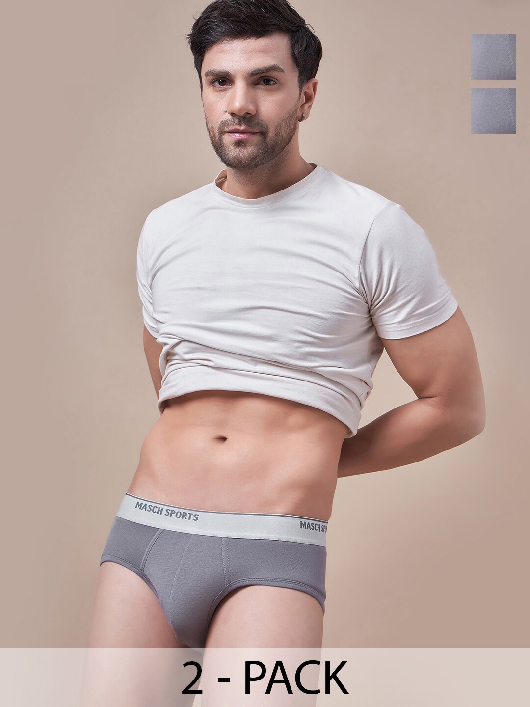 

Masch Sports Pack Of 2 Anti Microbial Basic Briefs BRF-2-SOL-ET-GRY-GRY, Grey