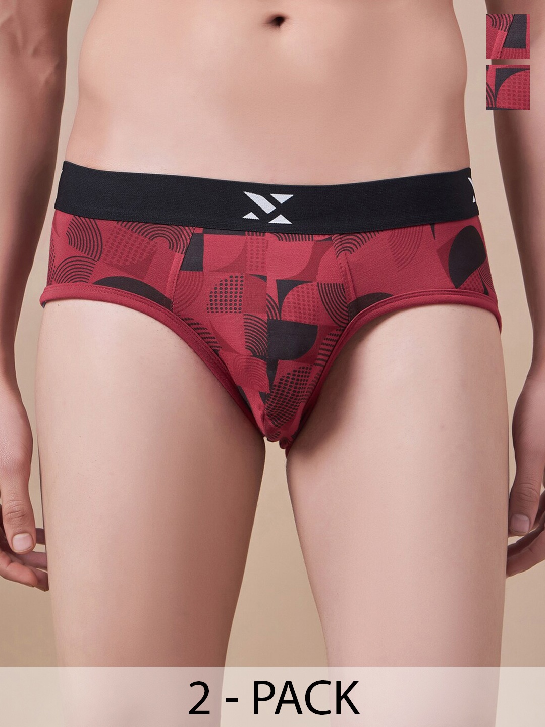 

Masch Sports Men Pack Of 2 Printed Basic Briefs BRF-2-PRT-EI-RED-RED
