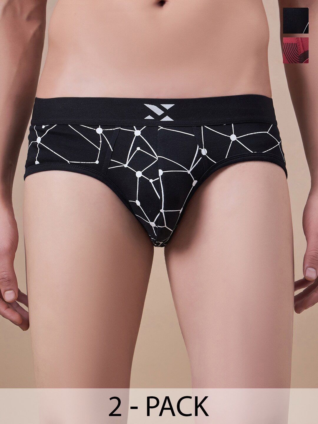 

Masch Sports Pack Of 2 Geometric Printed Anti Microbial Basic Briefs BRF-2-PRT-EI-BLK-RED, Black