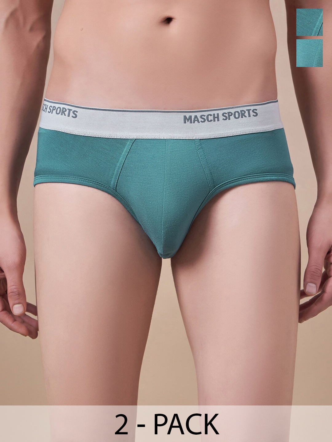 

Masch Sports Men Pack Of 2 Basic Briefs BRF-2-SOL-ET-GRN-GRN, Green