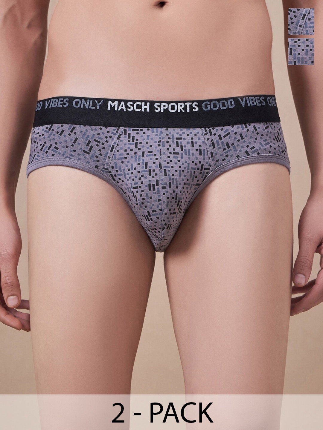 

Masch Sports Pack Of 2 Printed Anti Microbial Basic Briefs BRF-2-PRT-ET-GRY-GRY, Grey