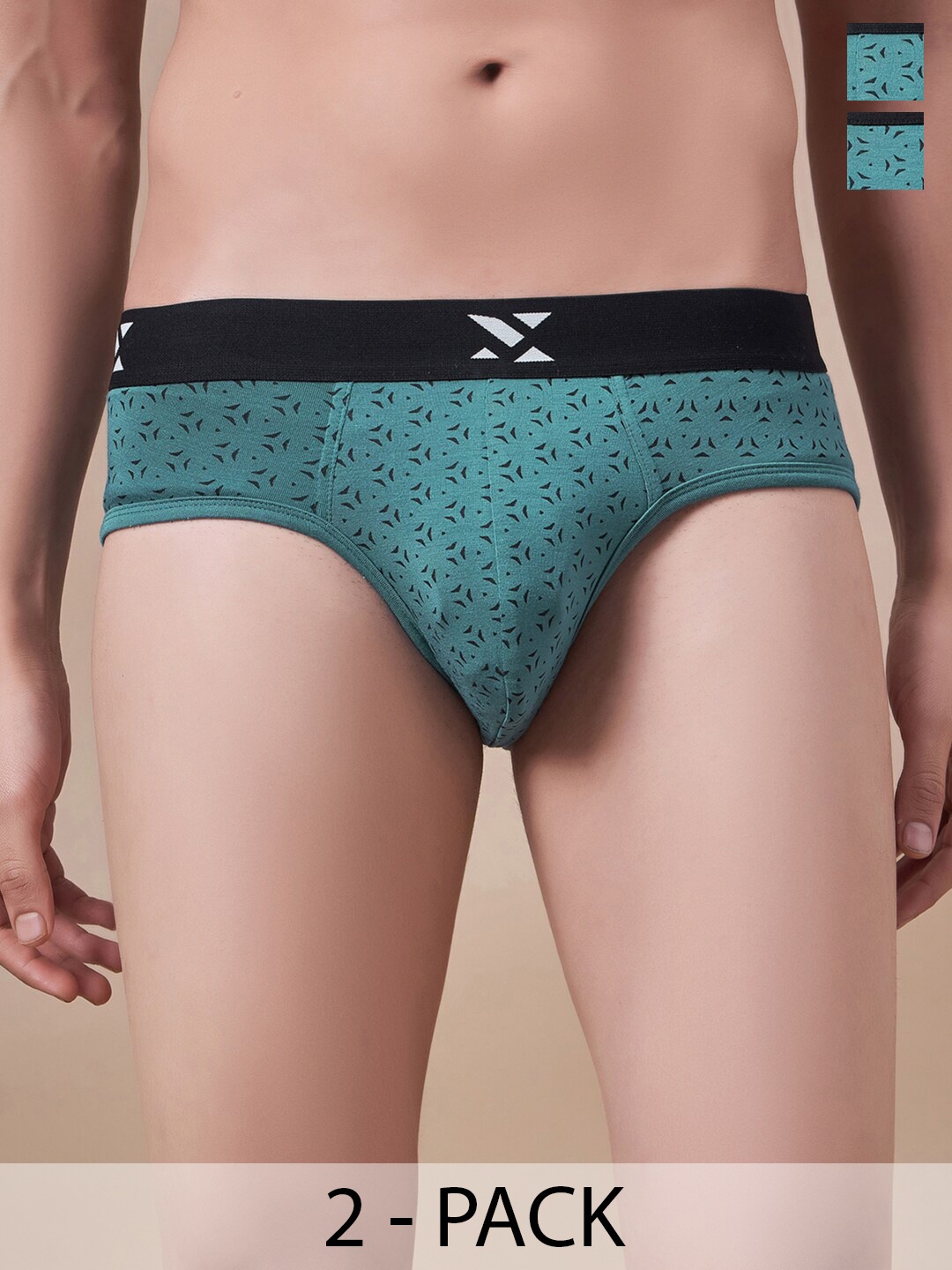 

Masch Sports Pack Of 2 Printed Anti Microbial Basic Briefs BRF-2-PRT-EI-GRN-ET-GRN, Green