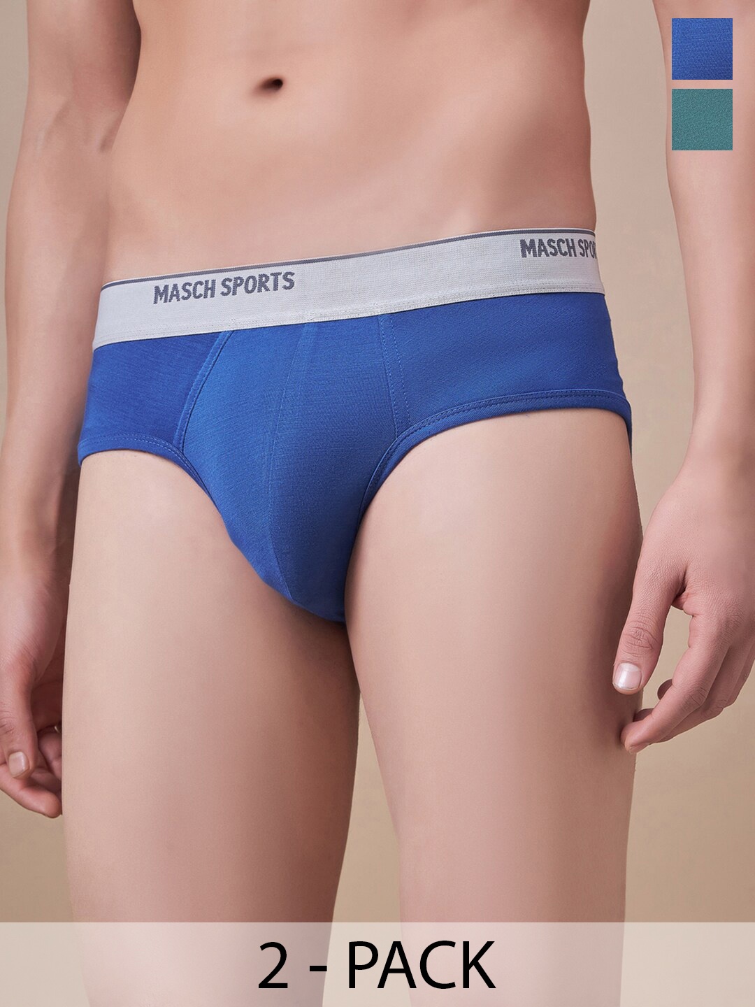

Masch Sports Pack Of 2 Antimicrobial Basic Briefs BRF-2-SOL-ET-BLU-GRN, Blue
