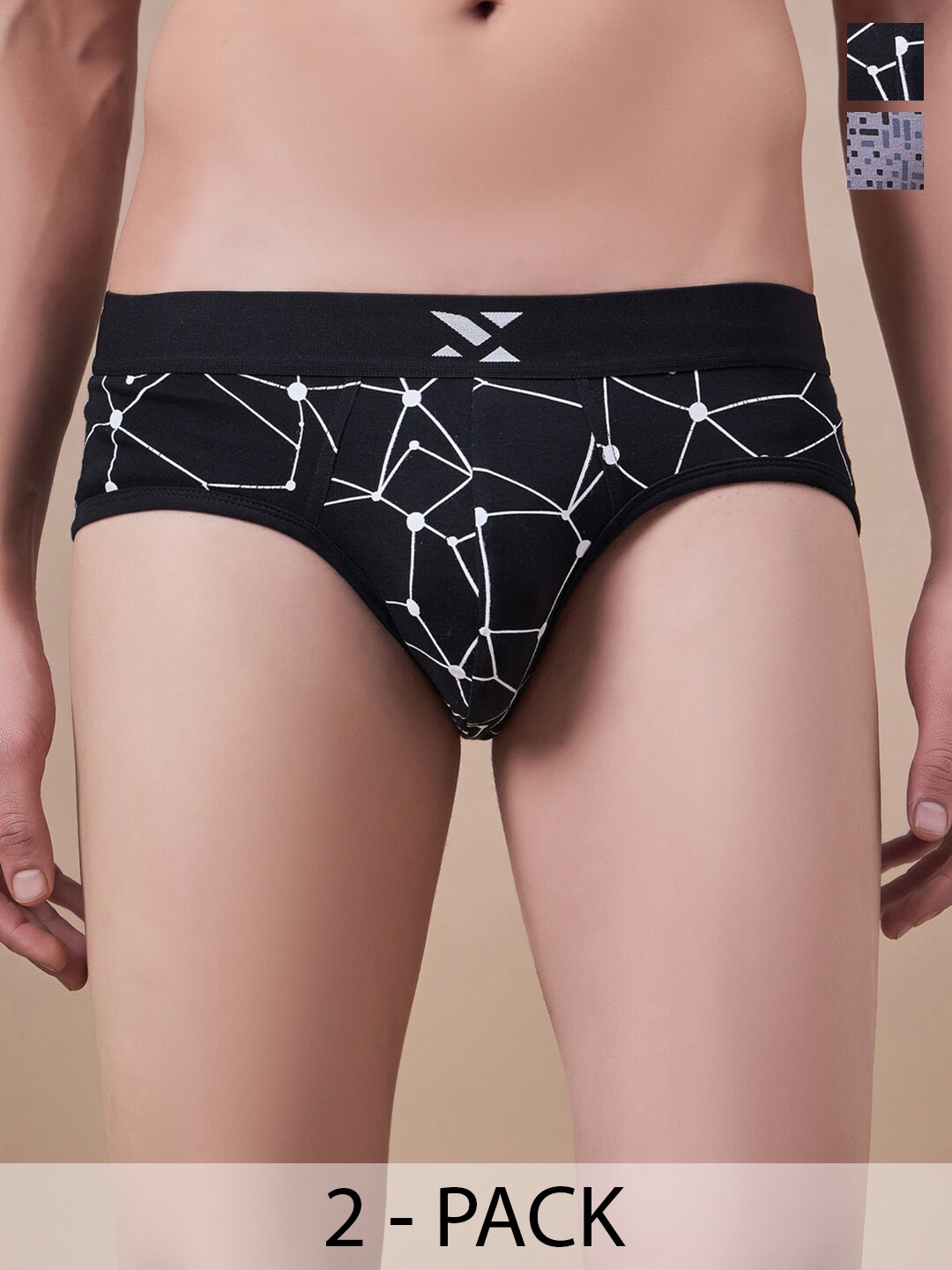 

Masch Sports Pack Of 2 Printed Anti-Microbial Basic Briefs BRF-2-PRT-EI-BLK-ET-GRY, Black