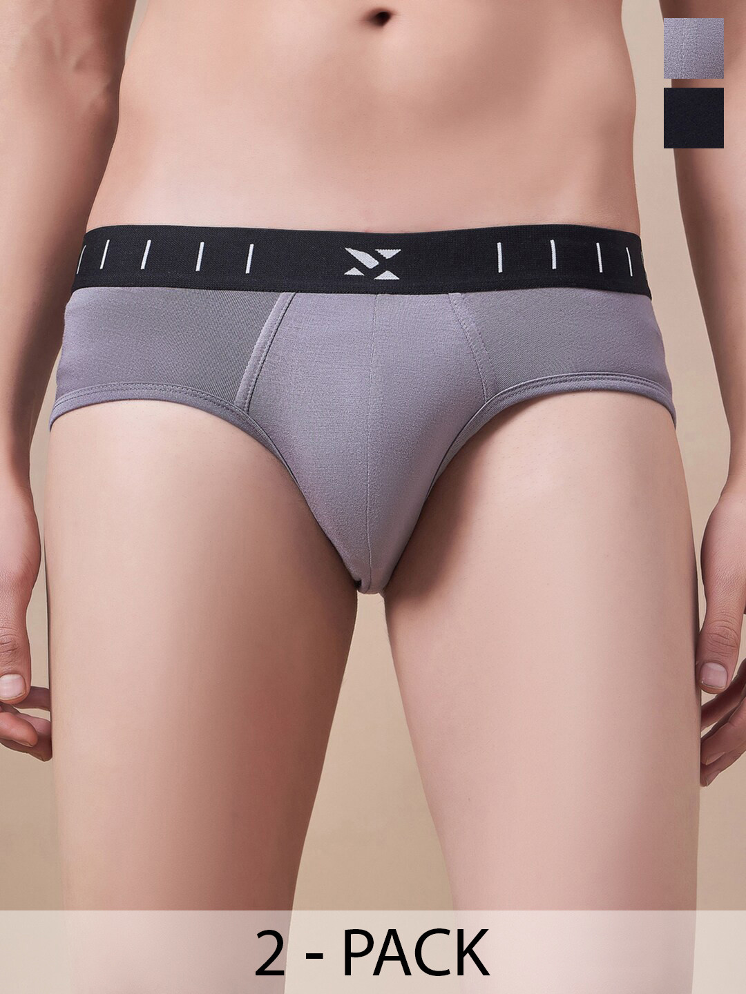 

Masch Sports Pack Of 2 Men Mid -Rise Anti-Microbial Basic Briefs BRF-2-SOL-EI-GRY-ET-BLK, Grey