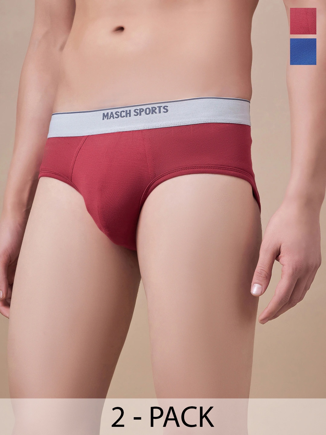 

Masch Sports Pack Of 2 Men Mid-Rise Anti-Microbial Basic Briefs BRF-2-SOL-ET-RED-BLU