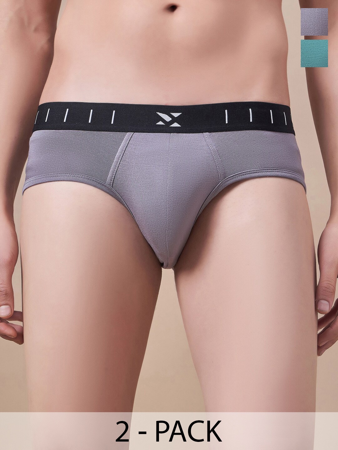 

Masch Sports Pack Of 2 Antimicrobial Basic Briefs BRF-2-SOL-EI-GRN-GRY, Grey
