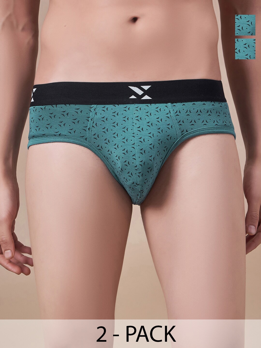 

Masch Sports Pack Of 2 Abstract Printed Anti-Microbial Basic Briefs BRF-2-PRT-EI-GRN-GRN, Green