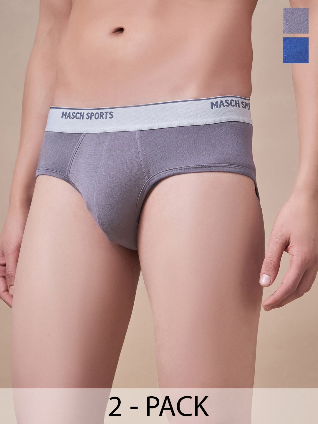 

Masch Sports Pack Of 2 Antimicrobial Basic Briefs BRF-2-SOL-ET-BLU-GRY, Grey
