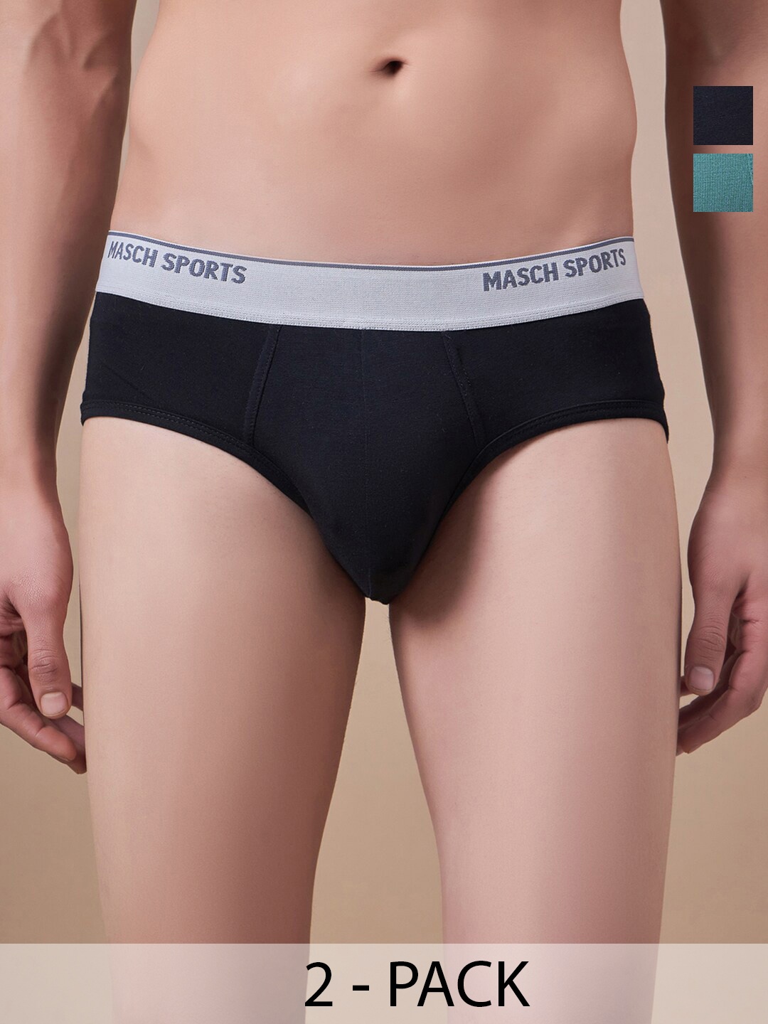 

Masch Sports Pack Of 2 Antimicrobial Basic Briefs BRF-2-SOL-ET-BLK-GRN, Black