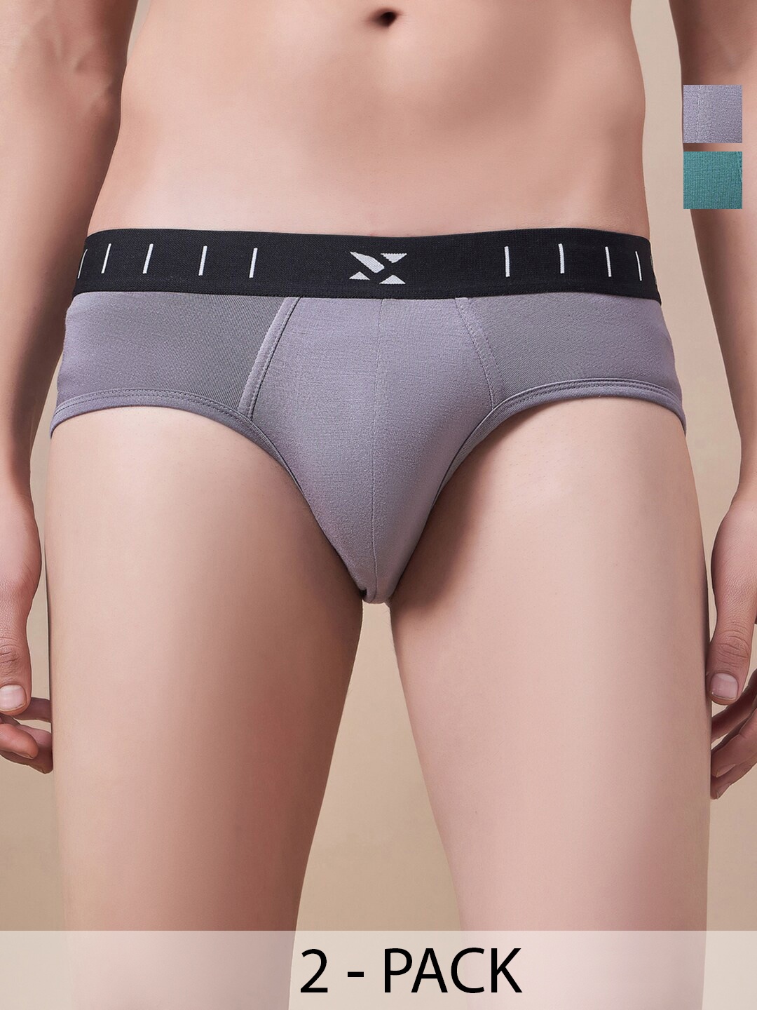 

Masch Sports Pack Of 2 Antimicrobial Basic Briefs BRF-2-SOL-EI-GRY-ET-GRN, Grey