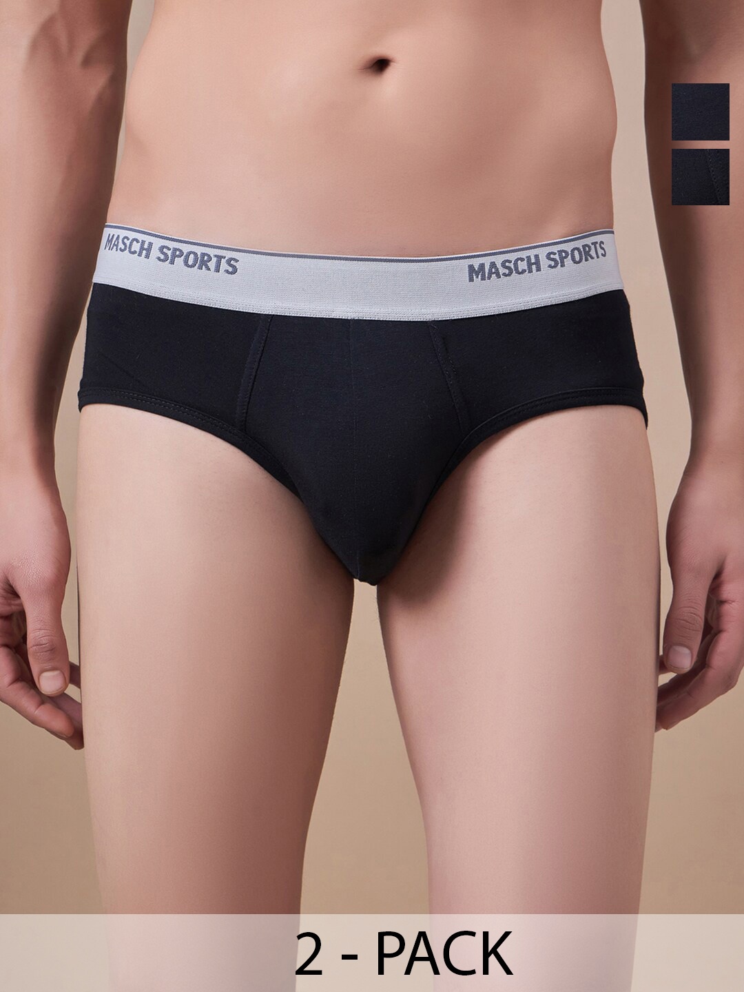 

Masch Sports Pack Of 2 Antimicrobial Basic Briefs BRF-2-SOL-ET-BLK-BLK, Black
