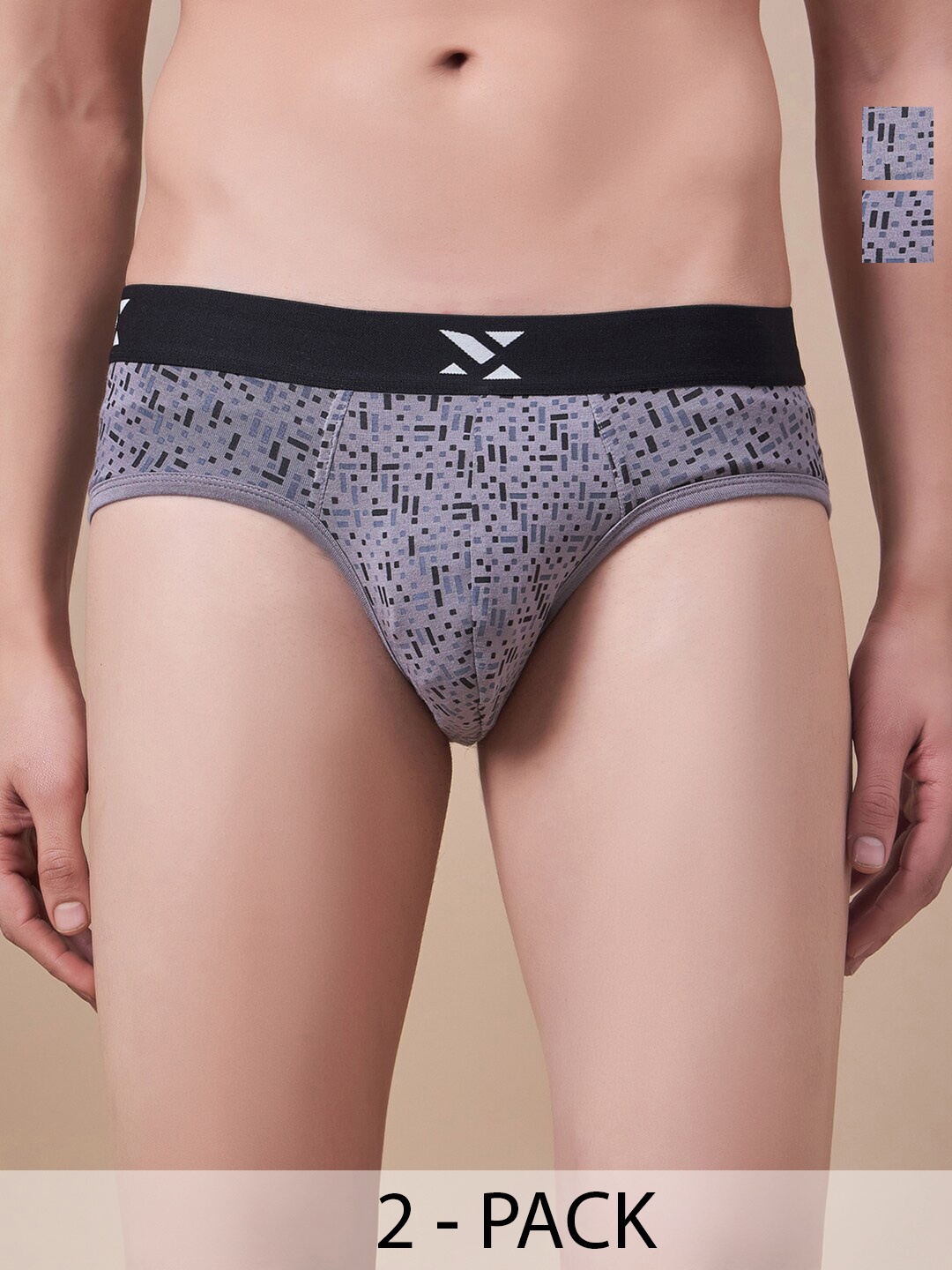 

Masch Sports Pack Of 2 Abstract Printed Anti-Microbial Basic Briefs BRF-2-PRT-EI-GRY-GRY, Grey