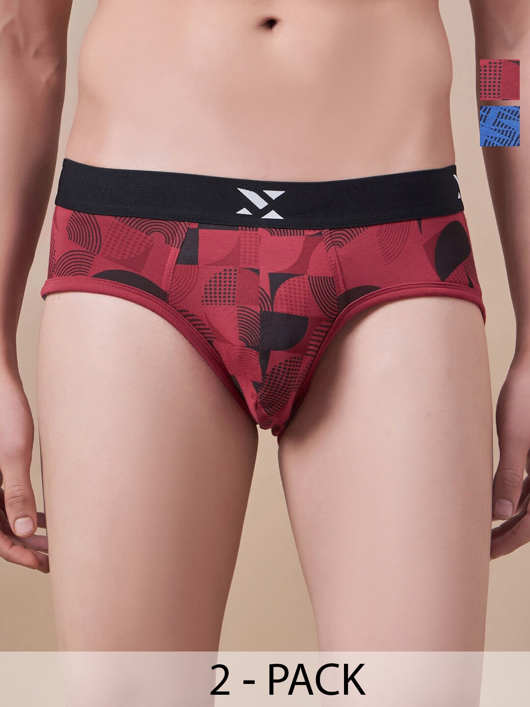 

Masch Sports Pack Of 2 Abstract Printed Anti Microbial Basic Briefs BRF-2-PRT-EI-RED-BLU