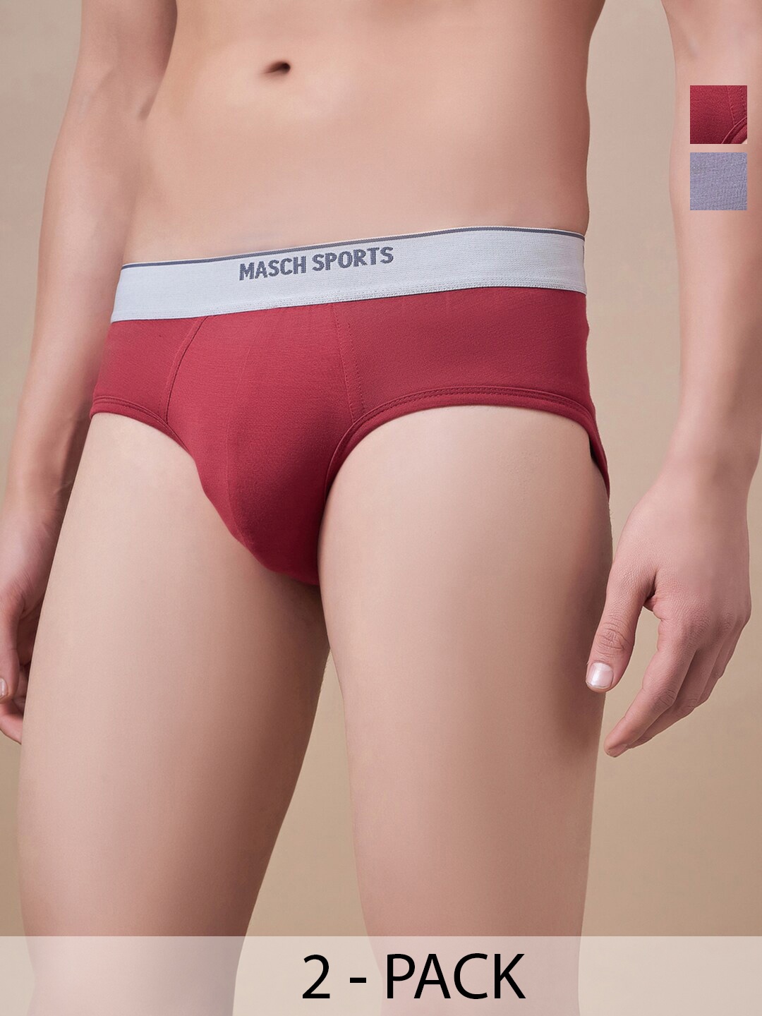 

Masch Sports Pack Of 2 Anti Microbial Basic Briefs BRF-2-SOL-ET-RED-GRY