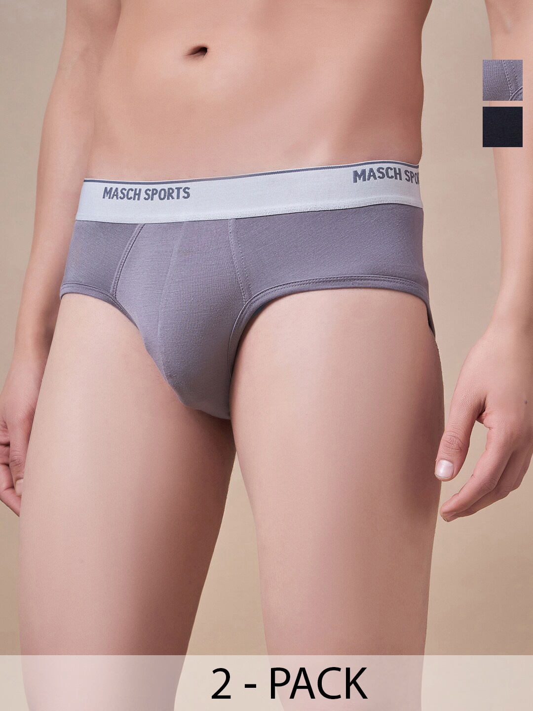 

Masch Sports Pack Of 2 Anti Microbial Basic Briefs BRF-2-SOL-ET-BLK-GRY, Grey