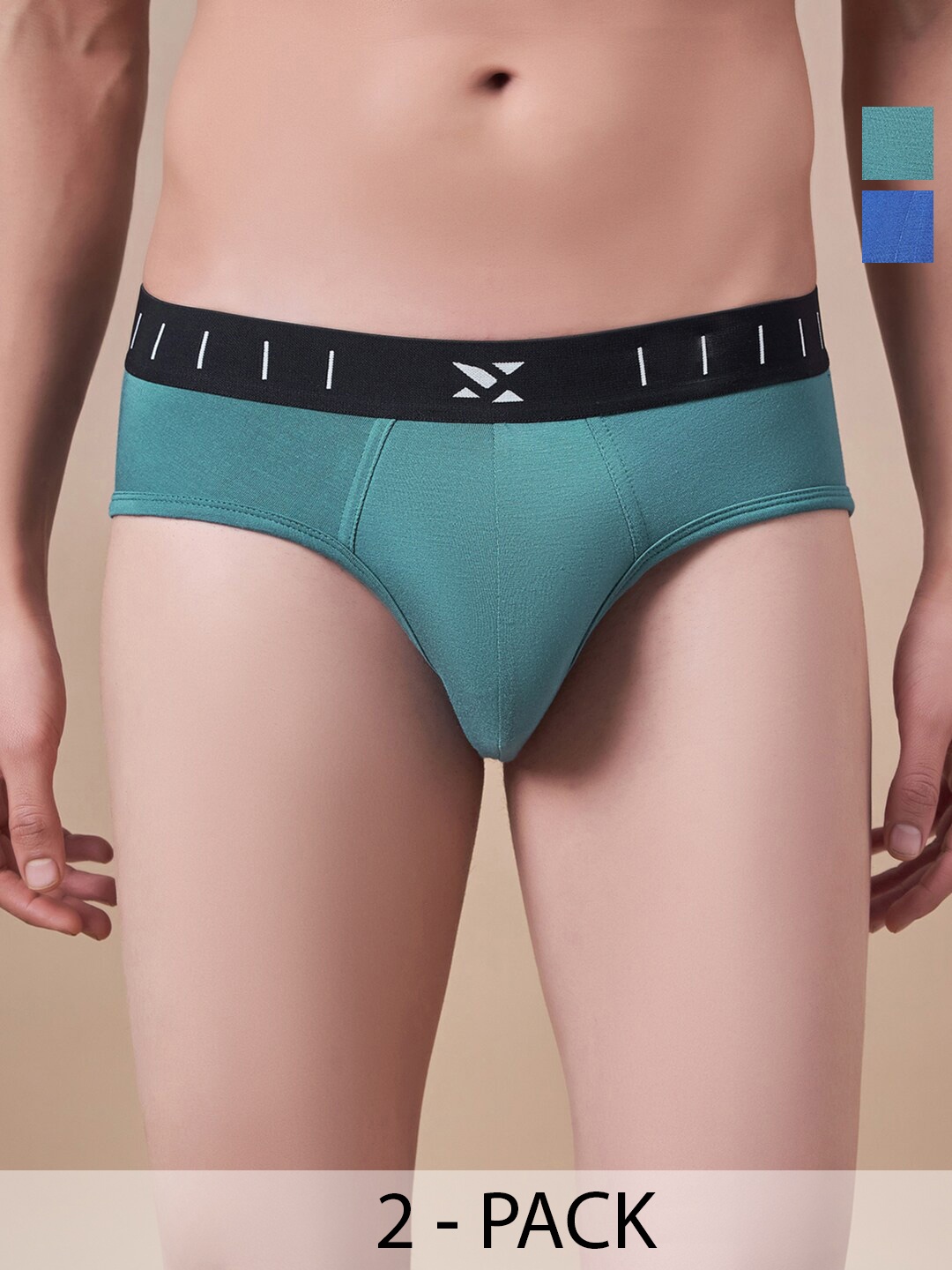 

Masch Sports Pack Of 2 Anti Microbial Basic Briefs BRF-2-SOL-EI-GRN-ET-BLU, Green