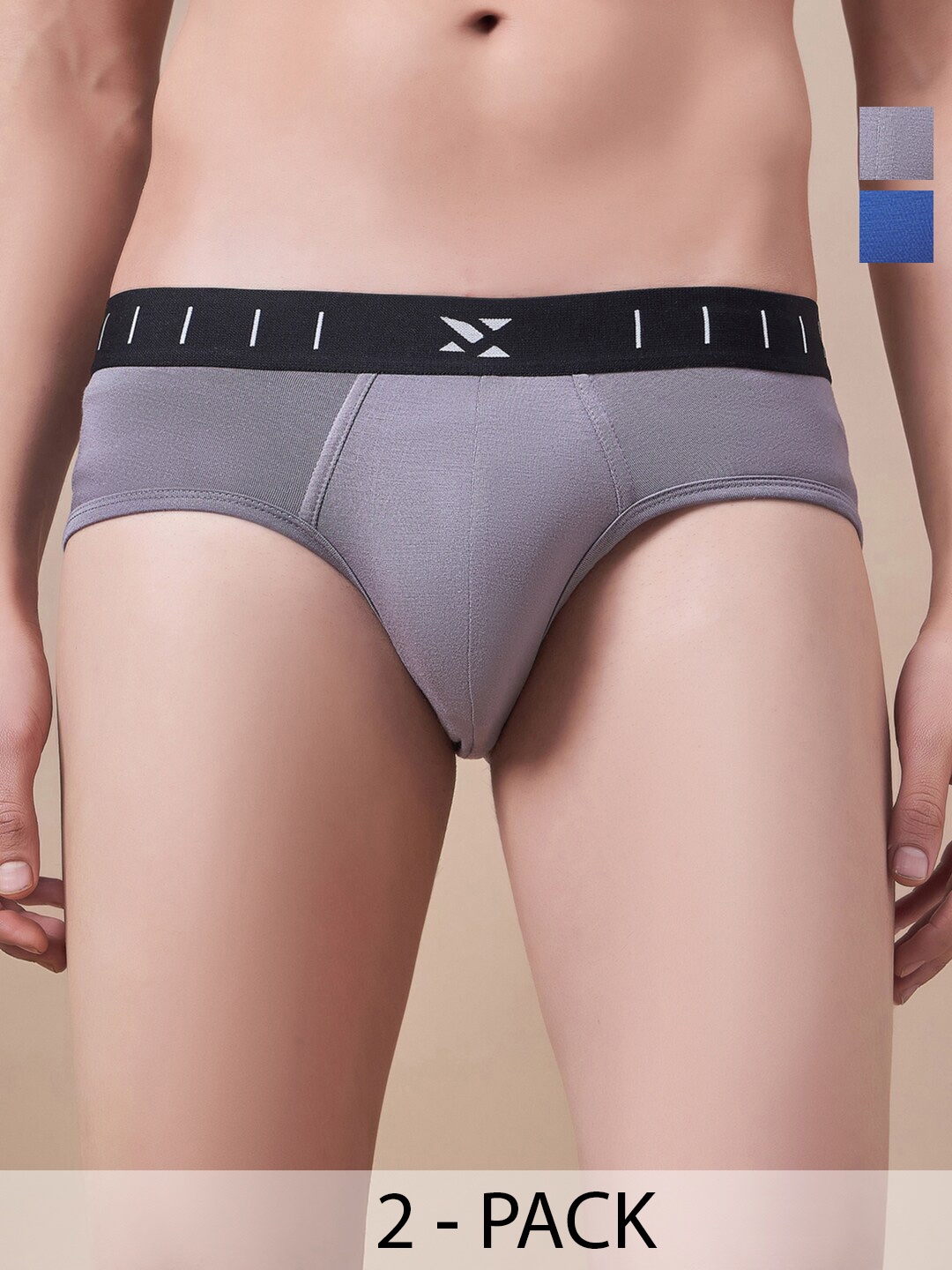 

Masch Sports Pack Of 2 Anti Microbial Basic Briefs BRF-2-SOL-EI-GRY-ET-BLU, Grey