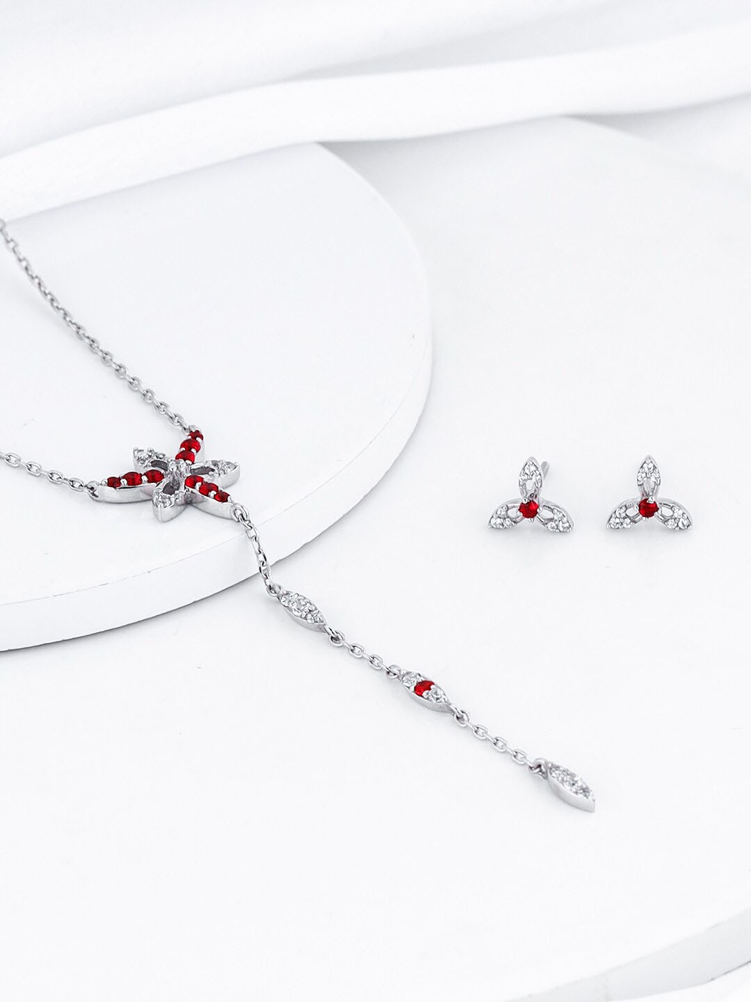 

GIVA 925 Sterling Silver Rhodium-Plated Stones-Studded Heart In Heart Jewellery Set