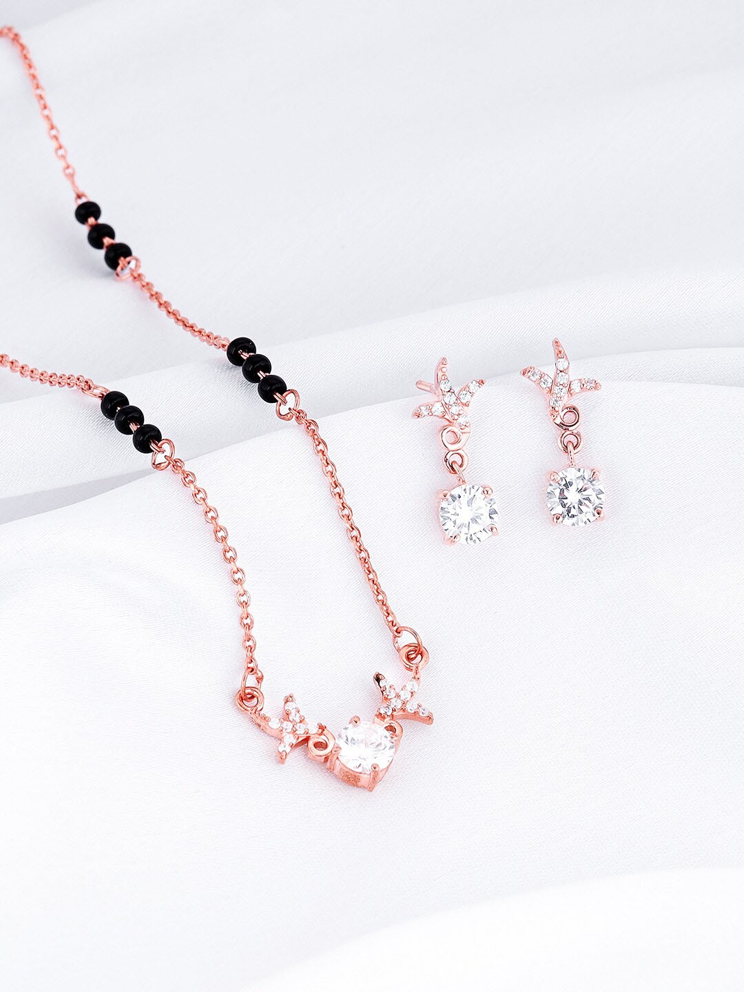 

GIVA 925 Sterling Silver Rose Gold-Plated Stone-Studded Mangalsutra Set